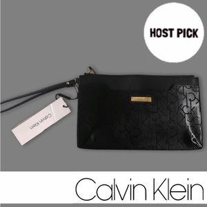 CALVIN KLEIN | Black Logo Texture Zip Wallet Gold Hardware/Nameplate Front Snap